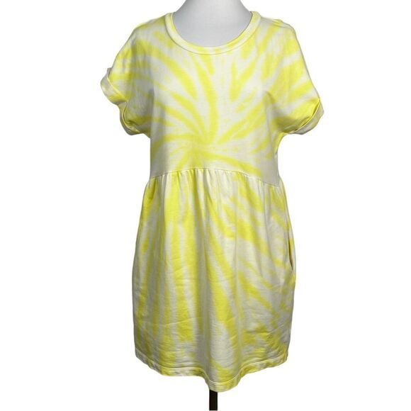 WILD Fable Target Cotton French Terry Babydoll Shift Dress Sunny Yellow Tie Dye - Picture 2 of 5